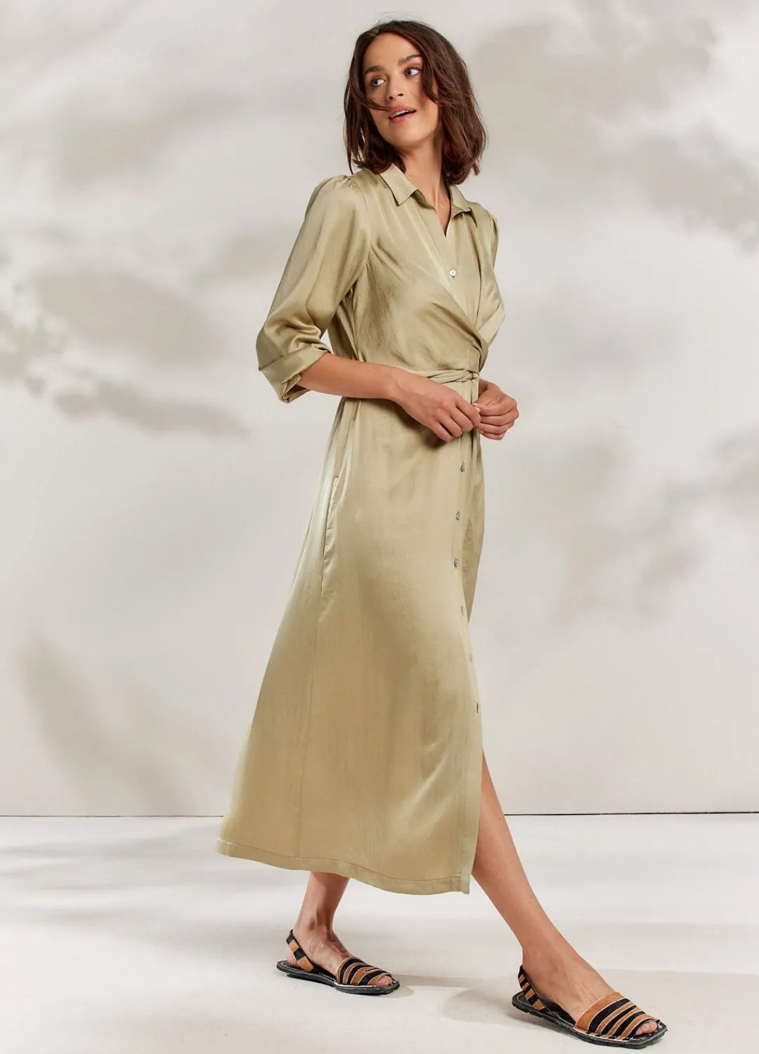 Clearance Summum Silky-Touch Button-Down Dress Green