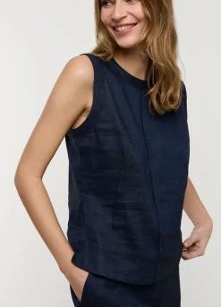 Sale Summum Sleeveless Linen Blend Top Blue