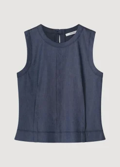 Sale Summum Sleeveless Linen Blend Top Blue