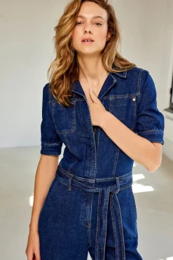 Clearance Summum Slim-Fit Denim Jumpsuit Blue