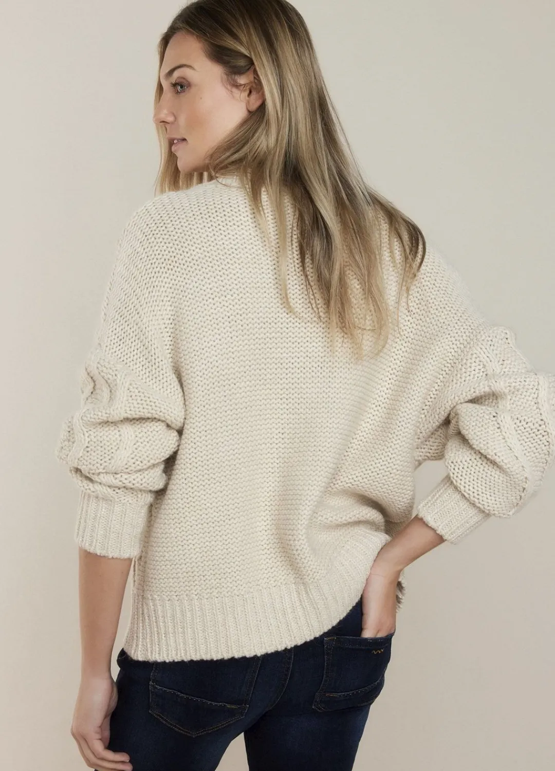 Outlet Summum Soft, Chunky-Knit Cardigan Creme