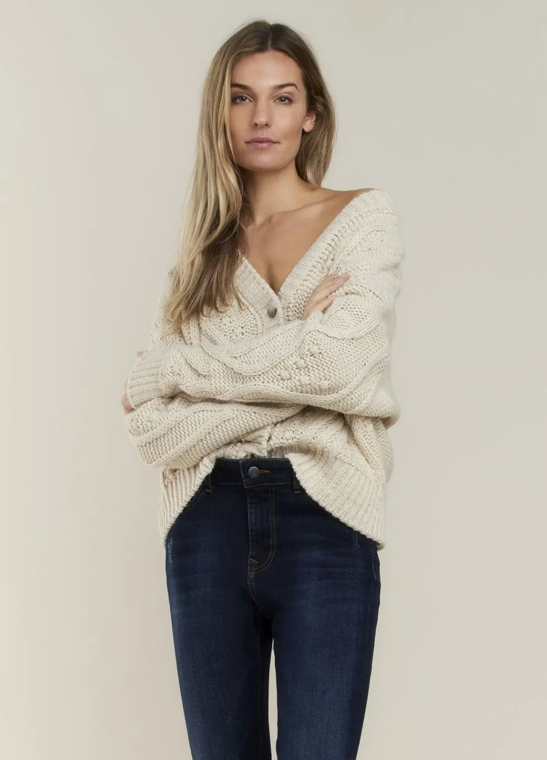 Outlet Summum Soft, Chunky-Knit Cardigan Creme