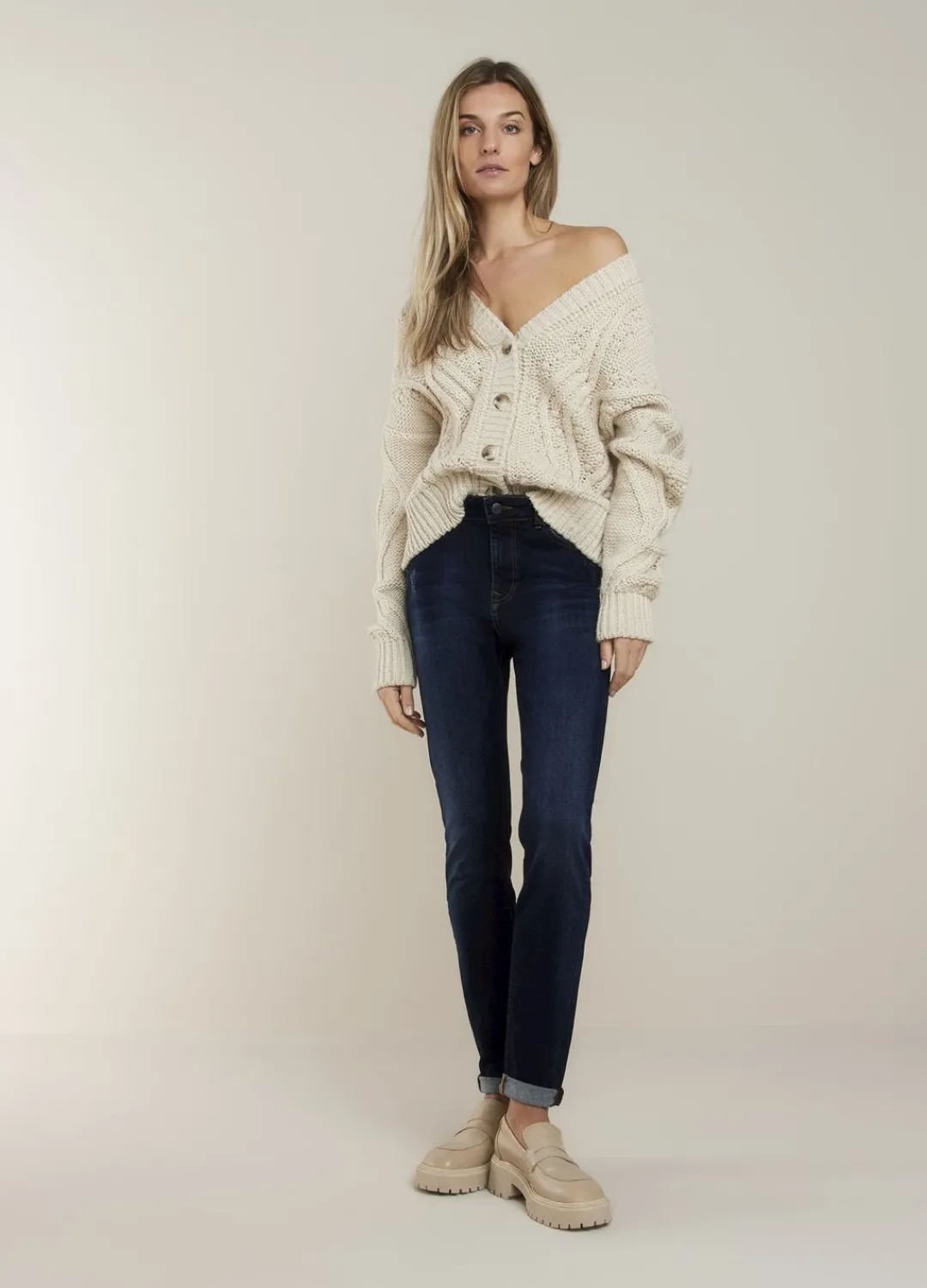 Outlet Summum Soft, Chunky-Knit Cardigan Creme