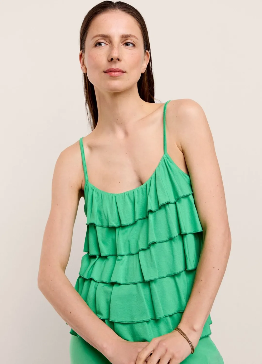 Best Summum Spaghetti-Strap Top With Ruffles Green