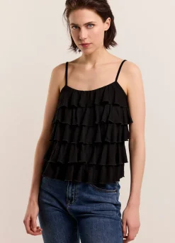 Clearance Summum Spaghetti-Strap Top With Ruffles Black