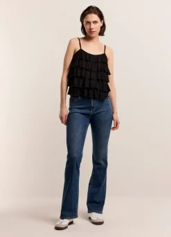 Clearance Summum Spaghetti-Strap Top With Ruffles Black