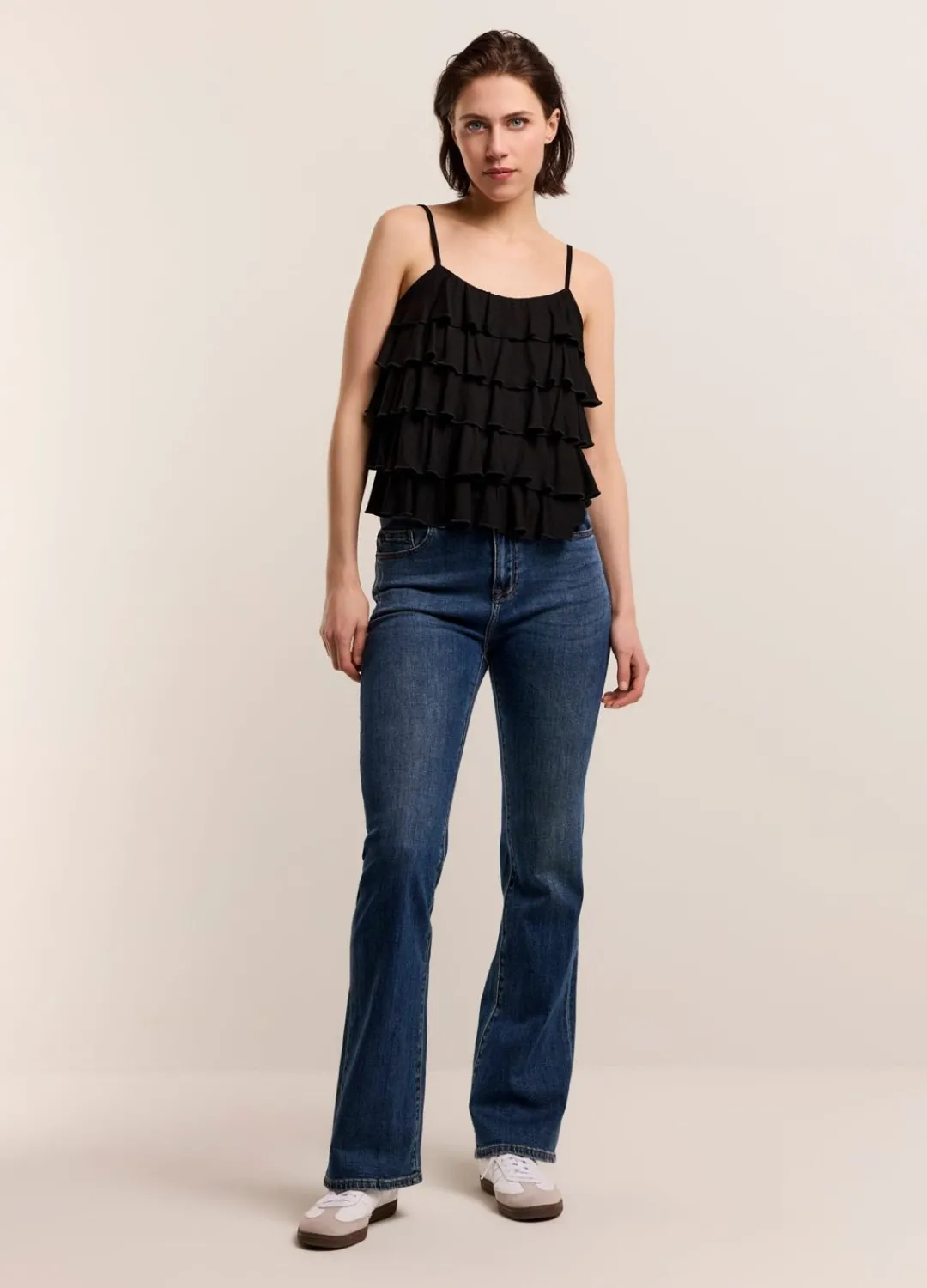 Clearance Summum Spaghetti-Strap Top With Ruffles Black