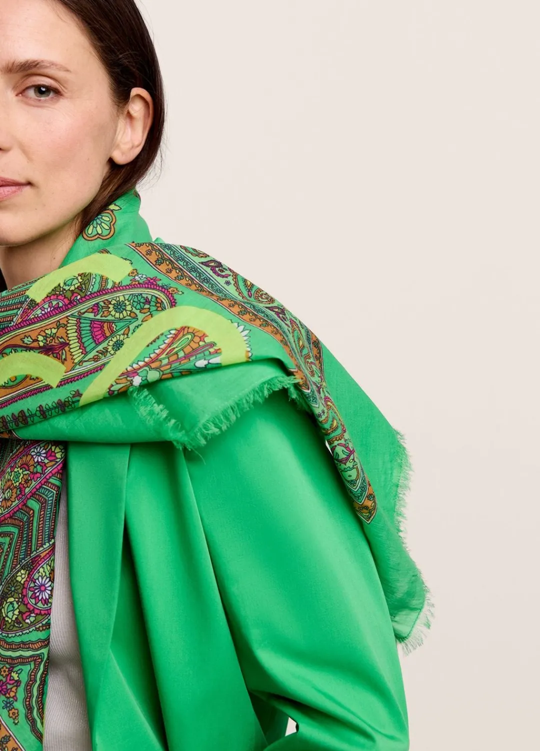Sale Summum Square Paisley Print Scarf Green