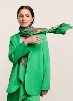 Sale Summum Square Paisley Print Scarf Green