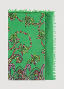 Sale Summum Square Paisley Print Scarf Green