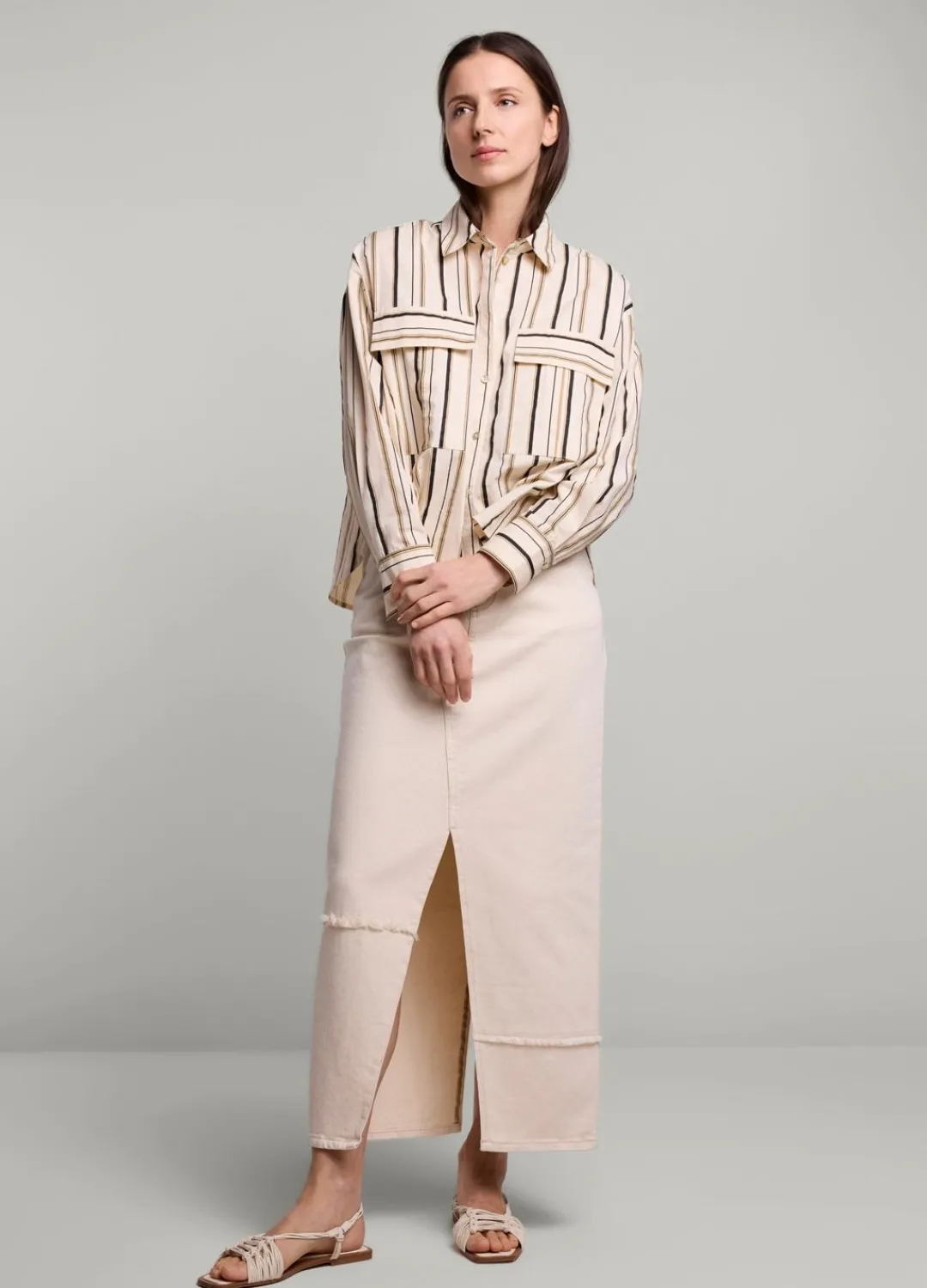Clearance Summum Striped Blouse Creme