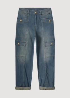 Hot Summum Striped Cargo Jeans Blue