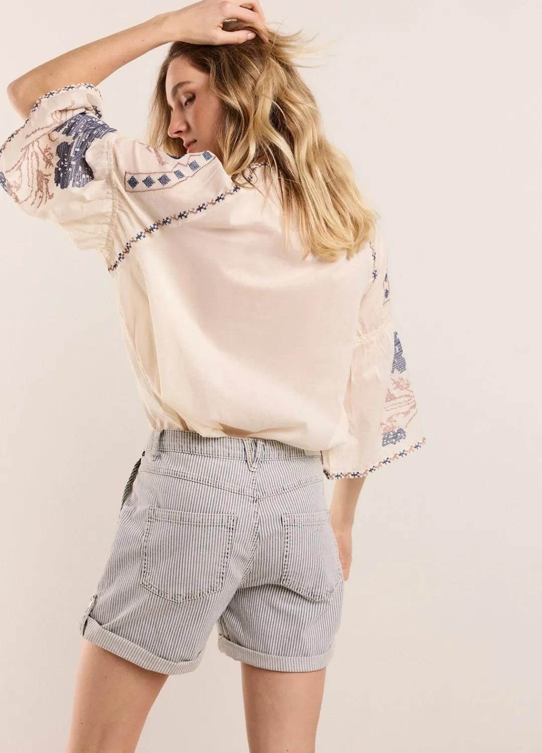 Sale Summum Striped Denim Shorts Blue