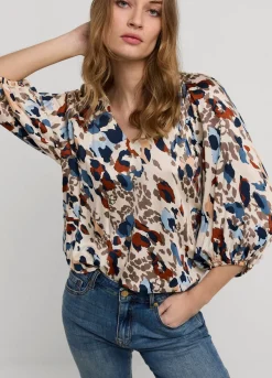 Fashion Summum Top V-Neck Camouflage Print Multicolor