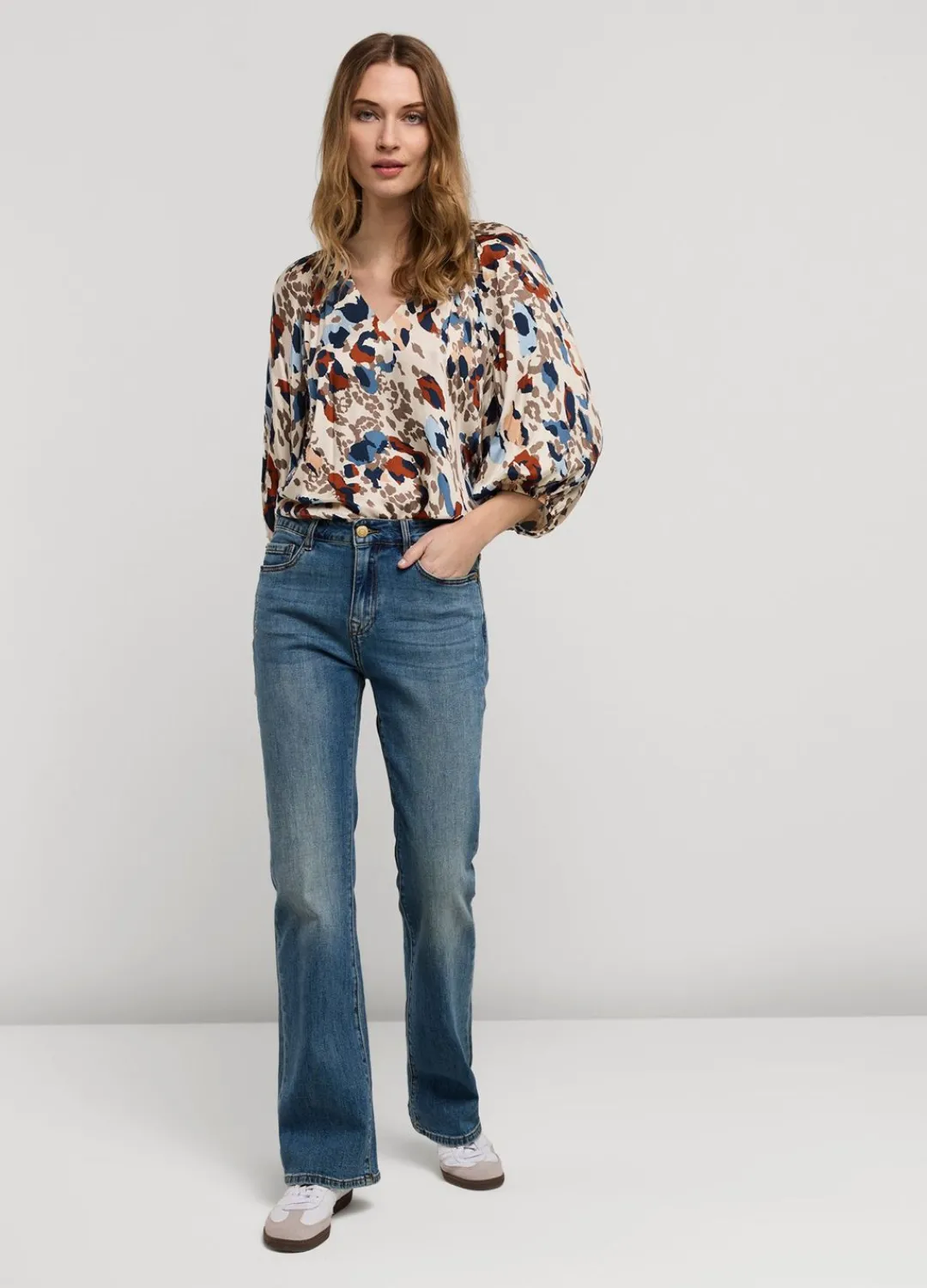 Fashion Summum Top V-Neck Camouflage Print Multicolor