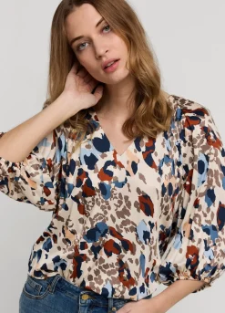 Fashion Summum Top V-Neck Camouflage Print Multicolor
