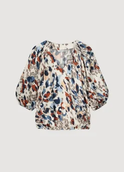 Fashion Summum Top V-Neck Camouflage Print Multicolor