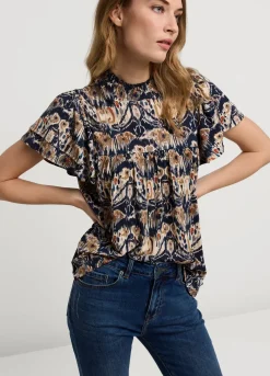 Hot Summum Top With Butterfly Sleeves Blue