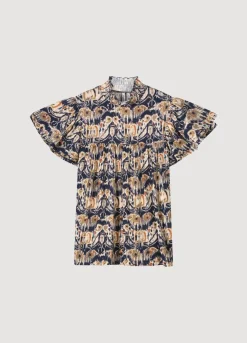 Hot Summum Top With Butterfly Sleeves Blue