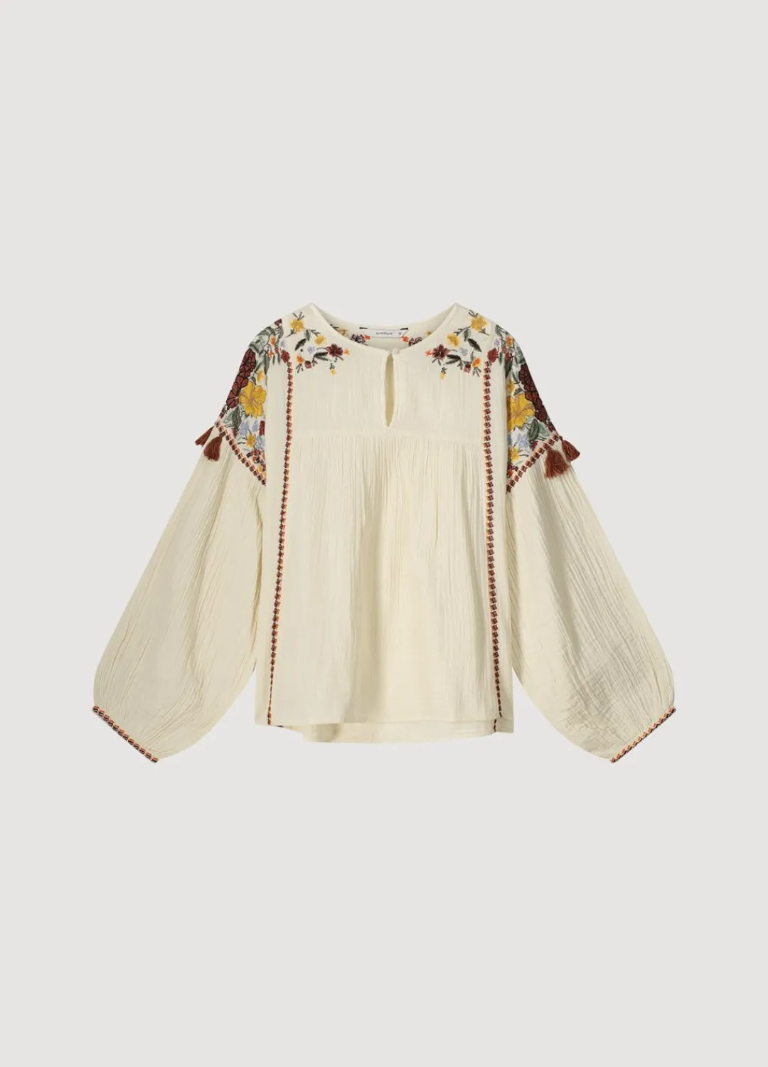 Hot Summum Top With Colourful Embroidery Creme