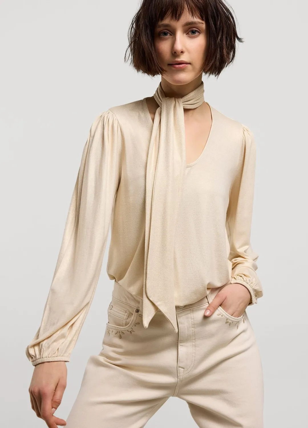Outlet Summum Top With Detachable Shawl Creme
