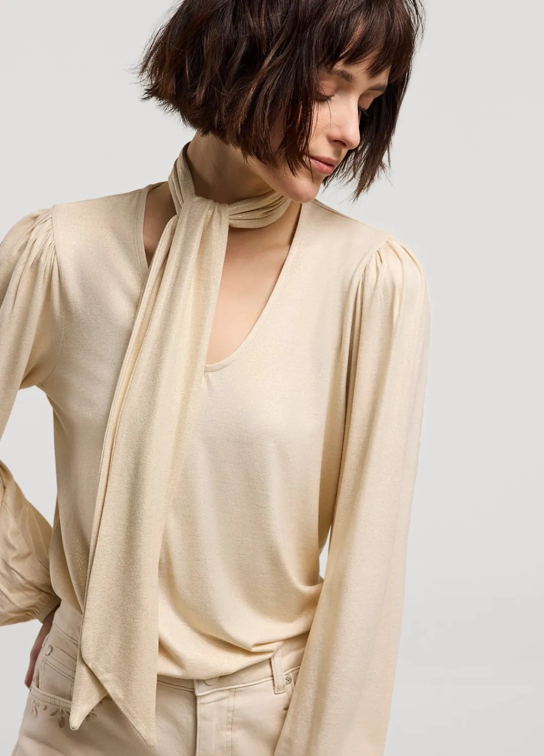 Outlet Summum Top With Detachable Shawl Creme