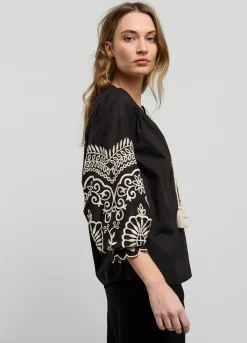New Summum Top With Rich Embroidery Black