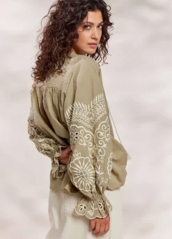 Sale Summum Top With Rich Embroidery Green