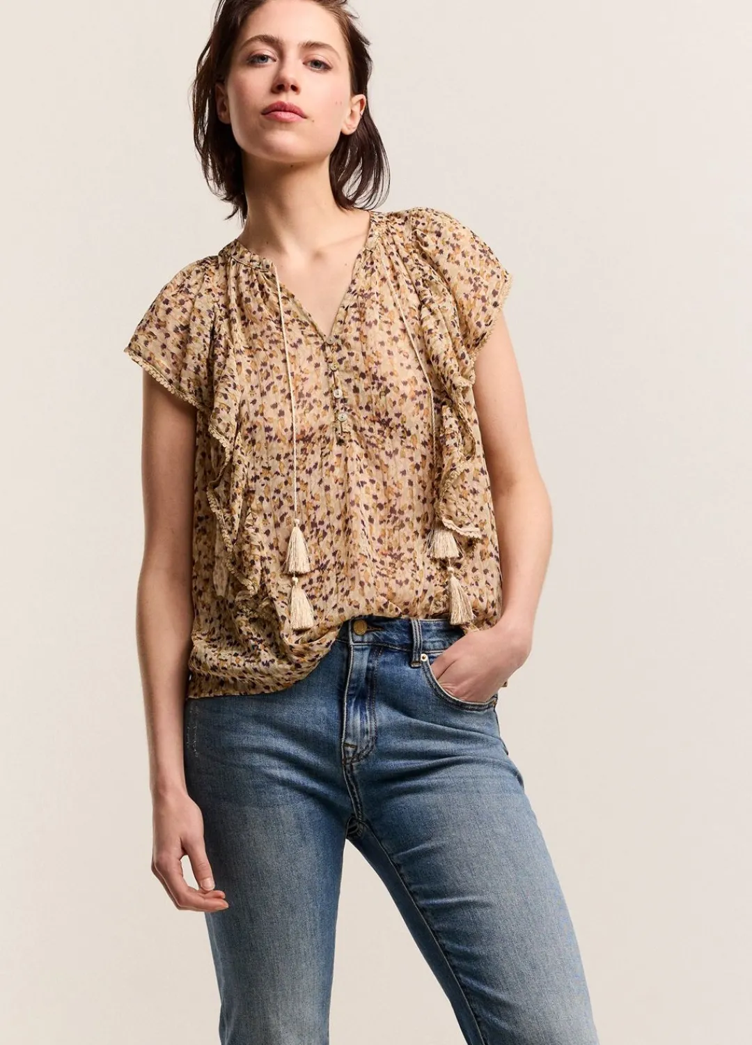 Sale Summum Top With Ruffles Creme
