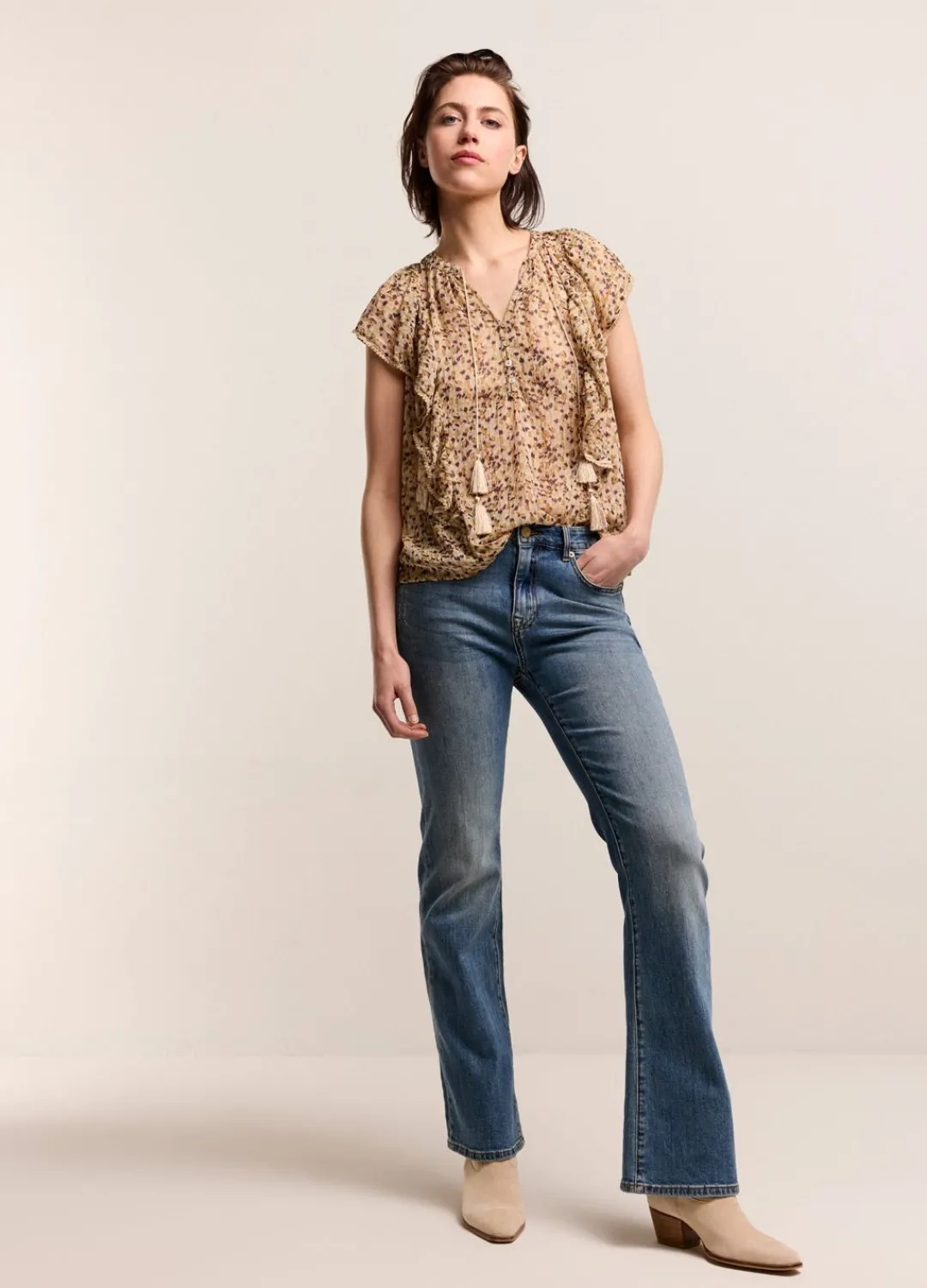Sale Summum Top With Ruffles Creme