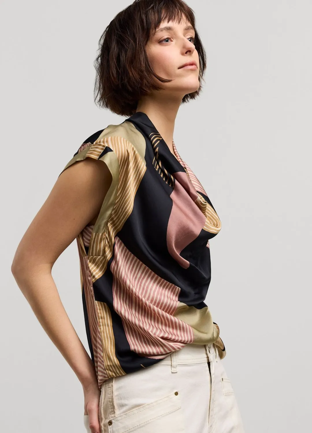 Sale Summum Top With Waterfall Neckline Multicolor