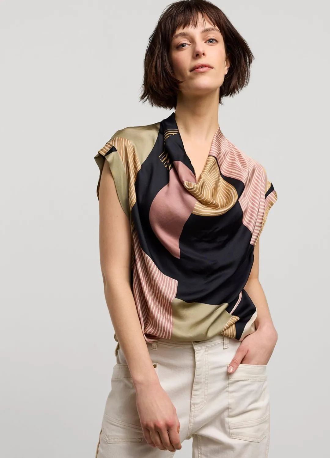 Sale Summum Top With Waterfall Neckline Multicolor