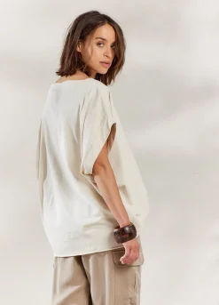 Outlet Summum Top With Wide Boat Neck Creme