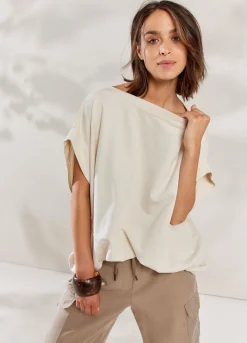 Outlet Summum Top With Wide Boat Neck Creme