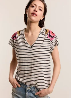 Fashion Summum T-Shirt With Floral Embroidery Multicolor