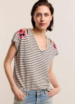 Fashion Summum T-Shirt With Floral Embroidery Multicolor