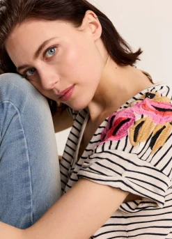Fashion Summum T-Shirt With Floral Embroidery Multicolor