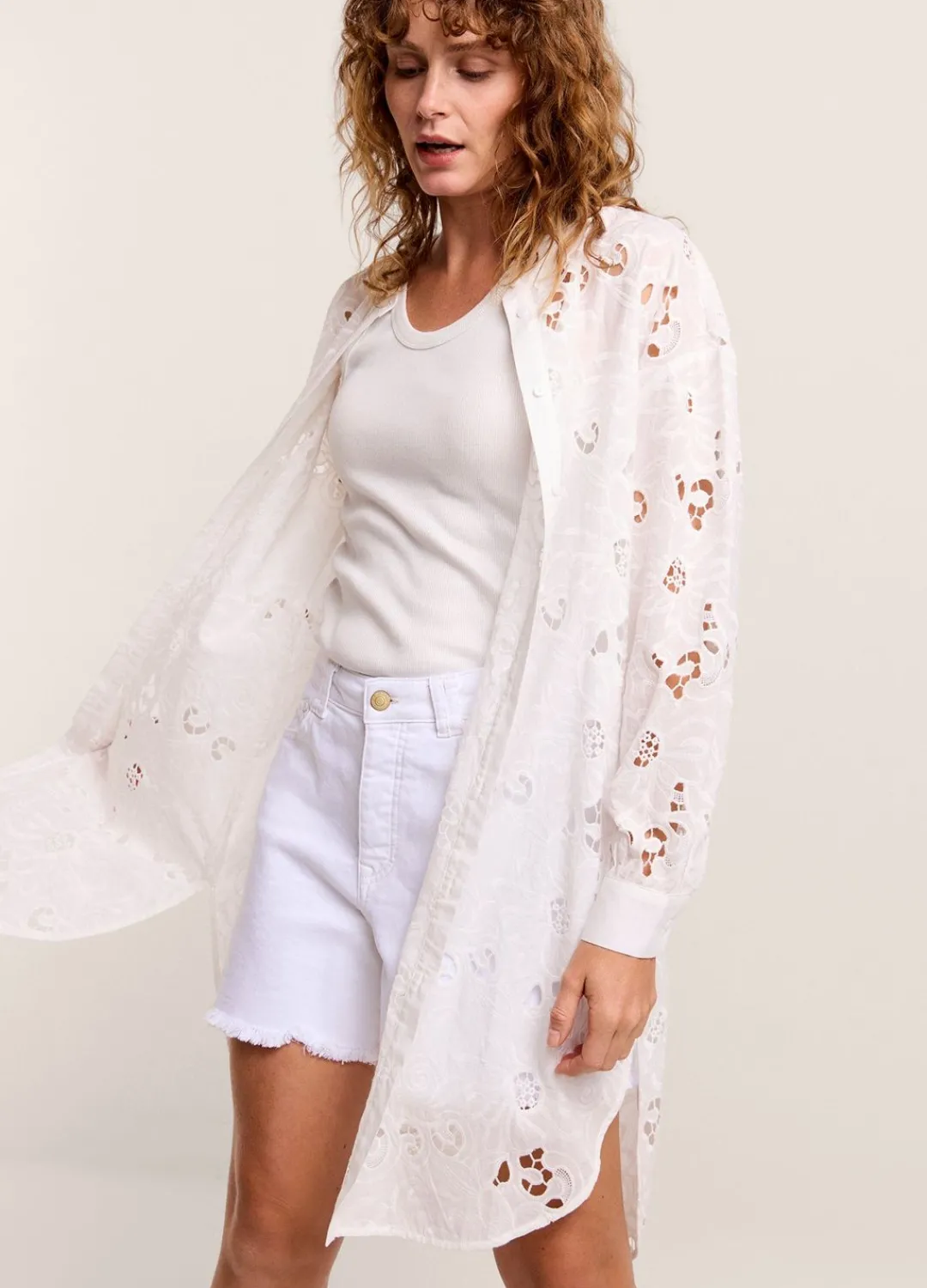 Outlet Summum Tunic Blouse With English Embroidery White