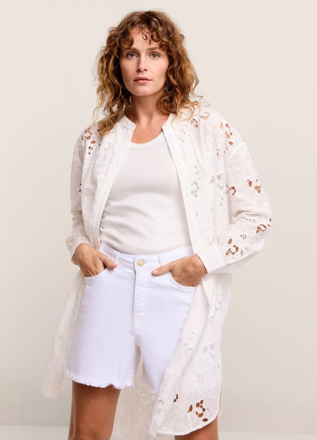 Outlet Summum Tunic Blouse With English Embroidery White