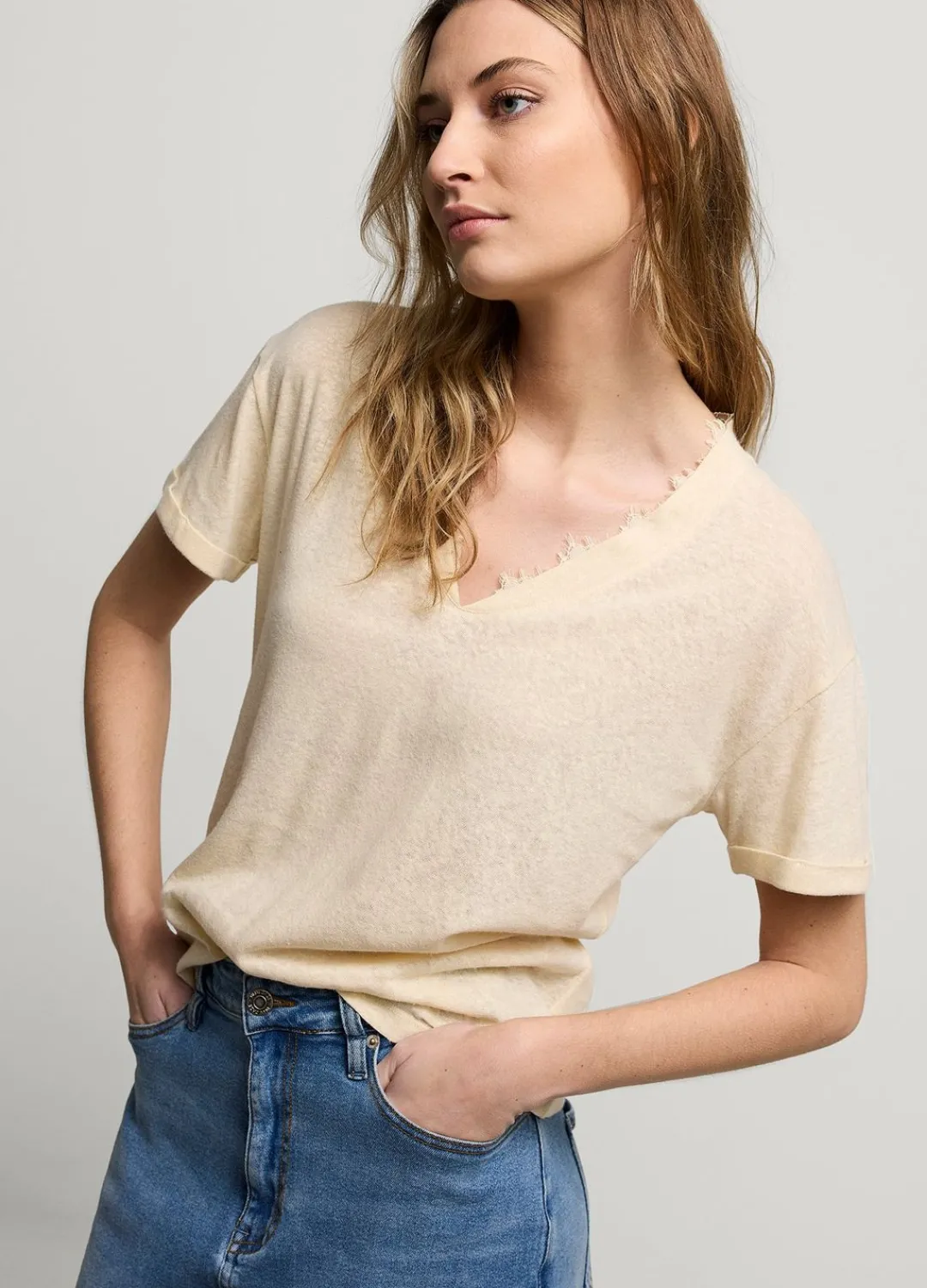 Discount Summum V-Neck Top With Lace Creme