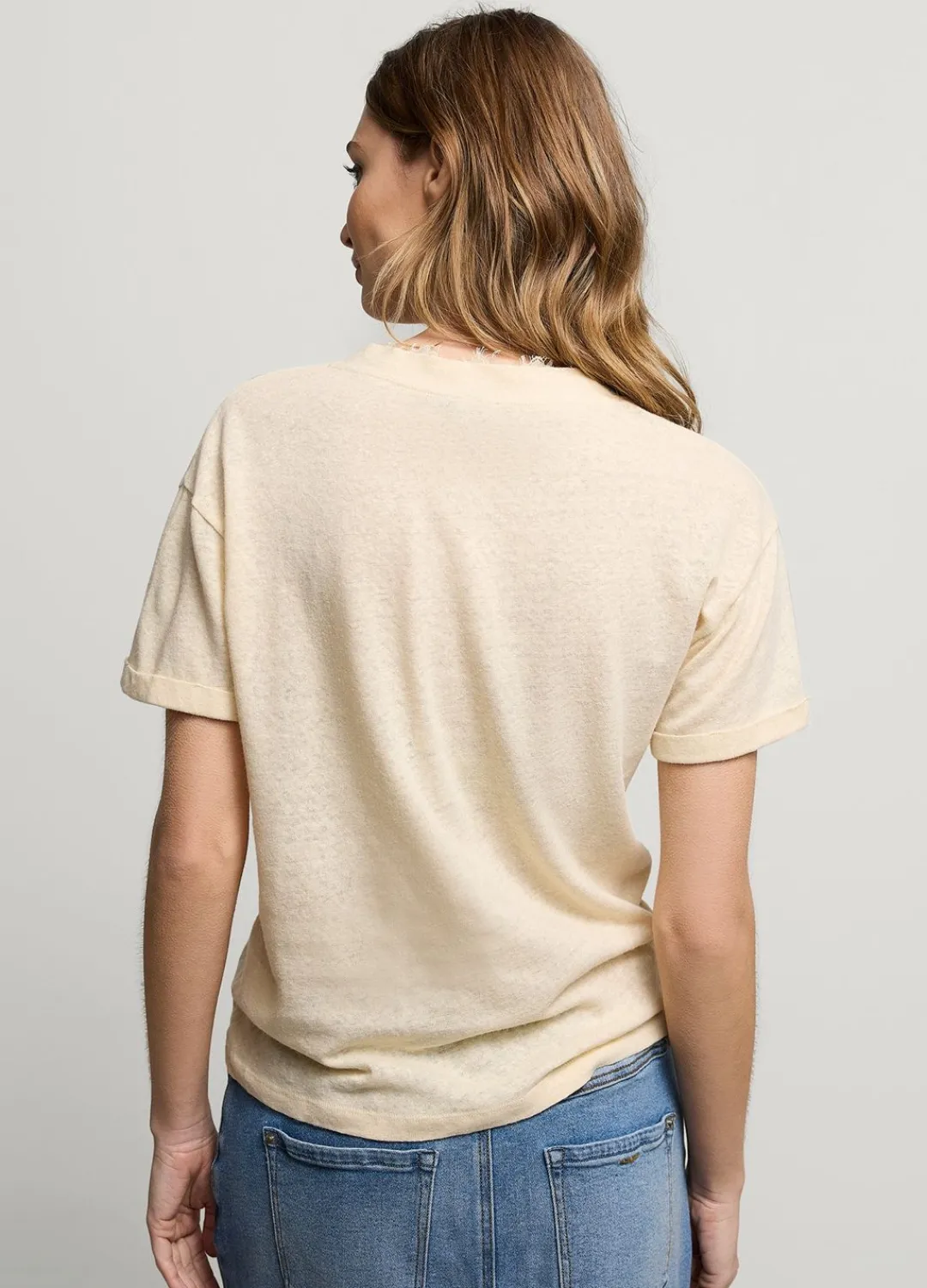 Discount Summum V-Neck Top With Lace Creme