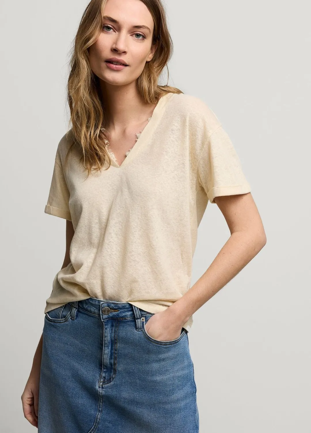 Discount Summum V-Neck Top With Lace Creme