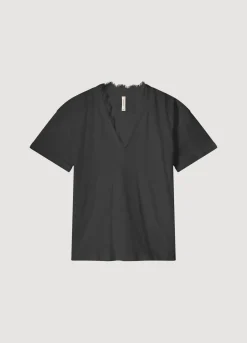Fashion Summum V-Neck Top With Lace Black