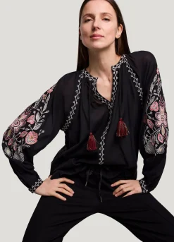 Clearance Summum Voile Blouse With Embroidery Black