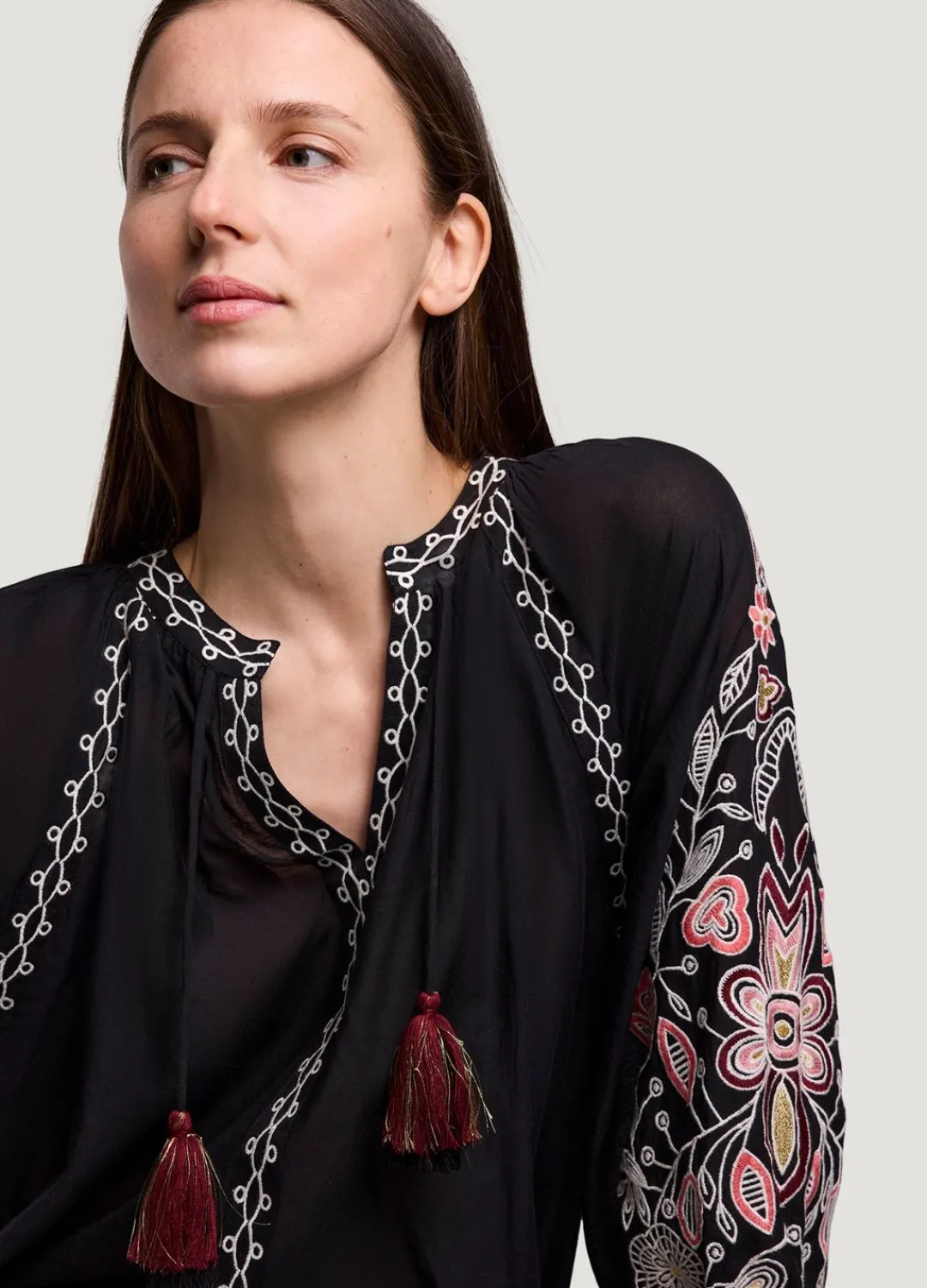 Clearance Summum Voile Blouse With Embroidery Black