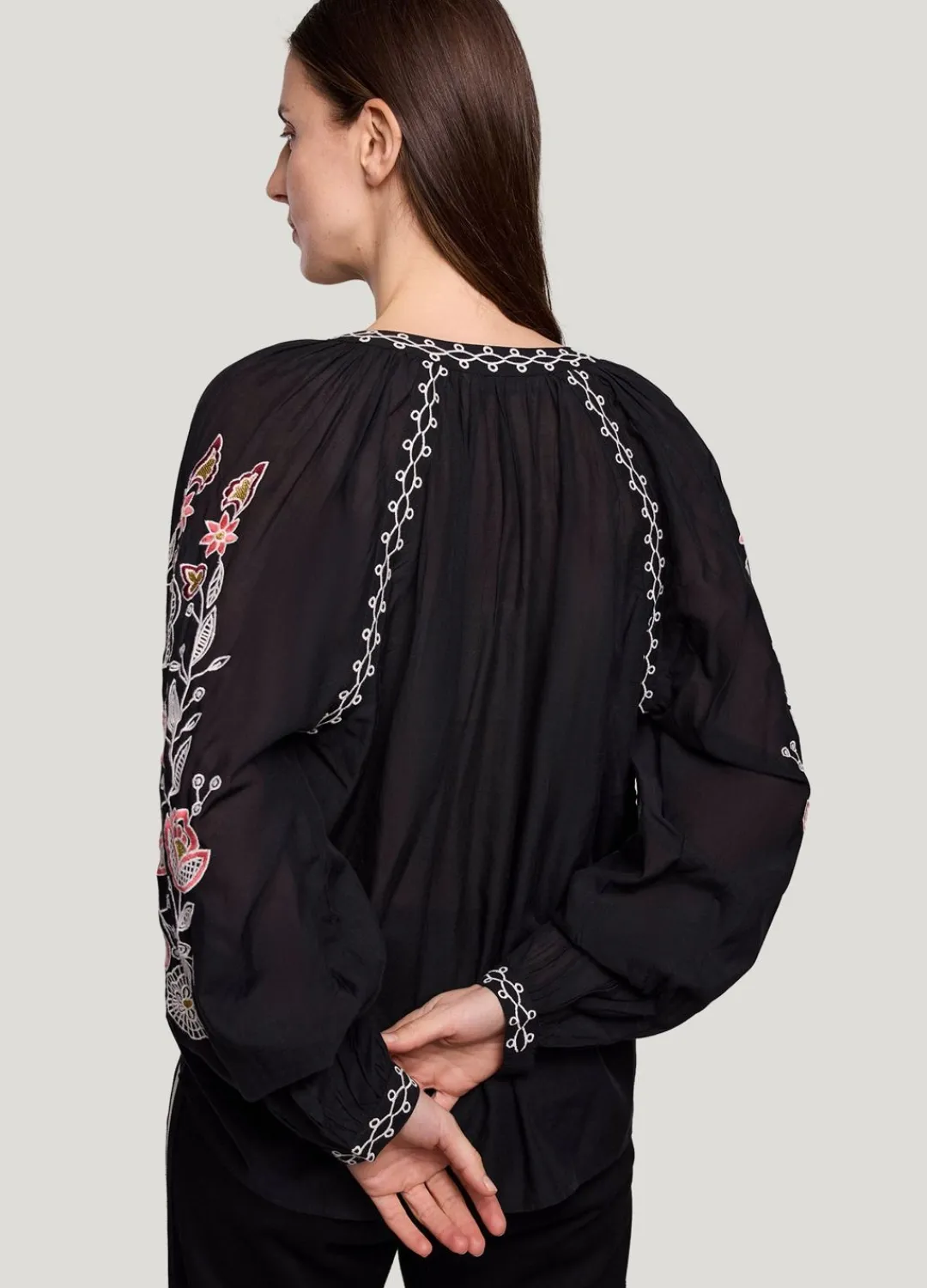 Clearance Summum Voile Blouse With Embroidery Black