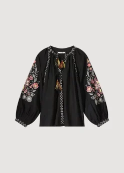 Clearance Summum Voile Blouse With Embroidery Black