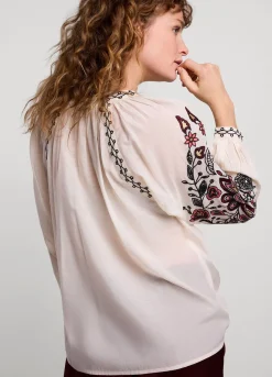 Fashion Summum Voile Blouse With Embroidery Creme