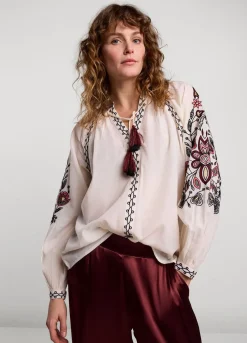 Fashion Summum Voile Blouse With Embroidery Creme