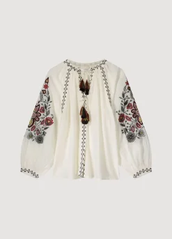 Fashion Summum Voile Blouse With Embroidery Creme